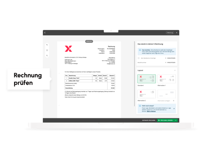Screen von Lexware Office: Übersichtliche Rechnungsvorschau