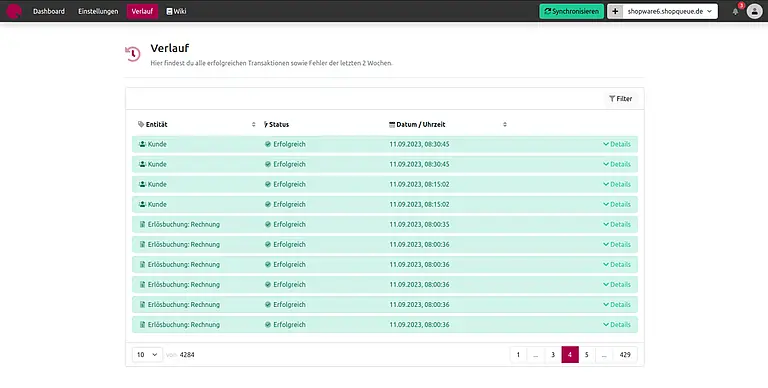 screenshot verlauf shopqueue