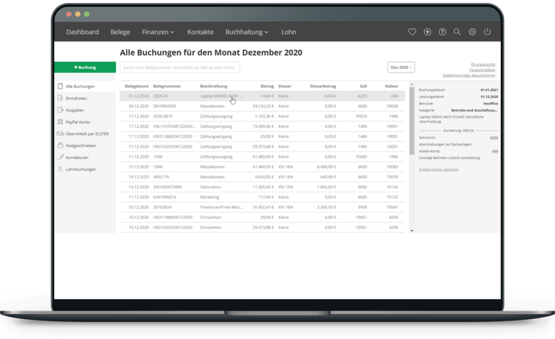 Bild zur Buchungsübersicht.