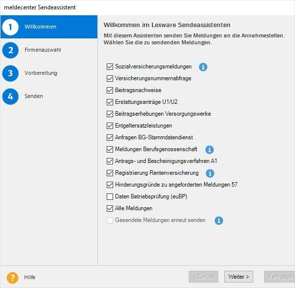 Screenshot Lexware meldecenter Sendeassistent