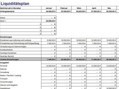 Liquiditätsplan Lexware Liquiditätsplan