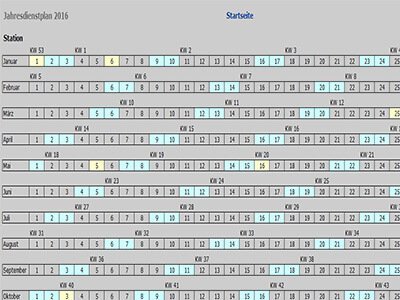 Jahresdienstplan Anzeige von Kalenderwochen im Dienstplaner