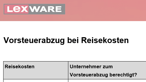 Dokumentausschnitt: Vorsteuerabzug bei Reisekosten